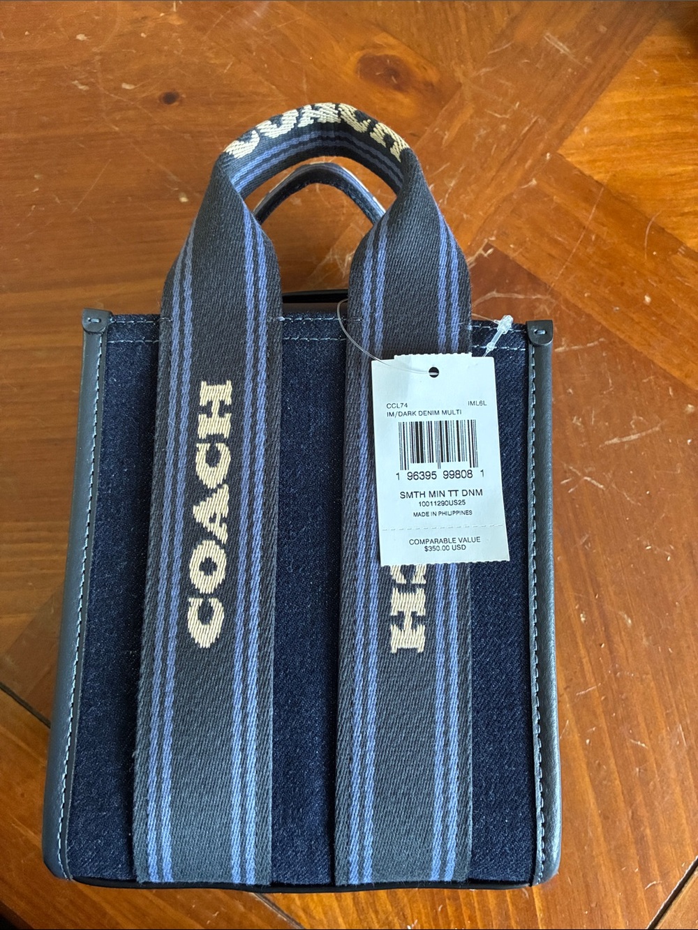 Coach Navy Denim Mini Tote with Branded Strap